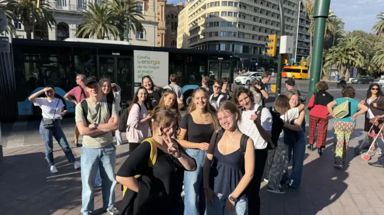 Czech and Spanish participants of the Europe Our Planet youth exchange on a city tour in Málaga