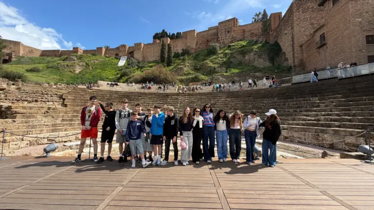 The youth exchange group at the Roman Theatre below the Alcazaba in Málaga