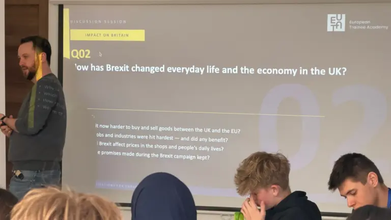 Guest speaker leading a discussion on how Brexit changed life in the UK
